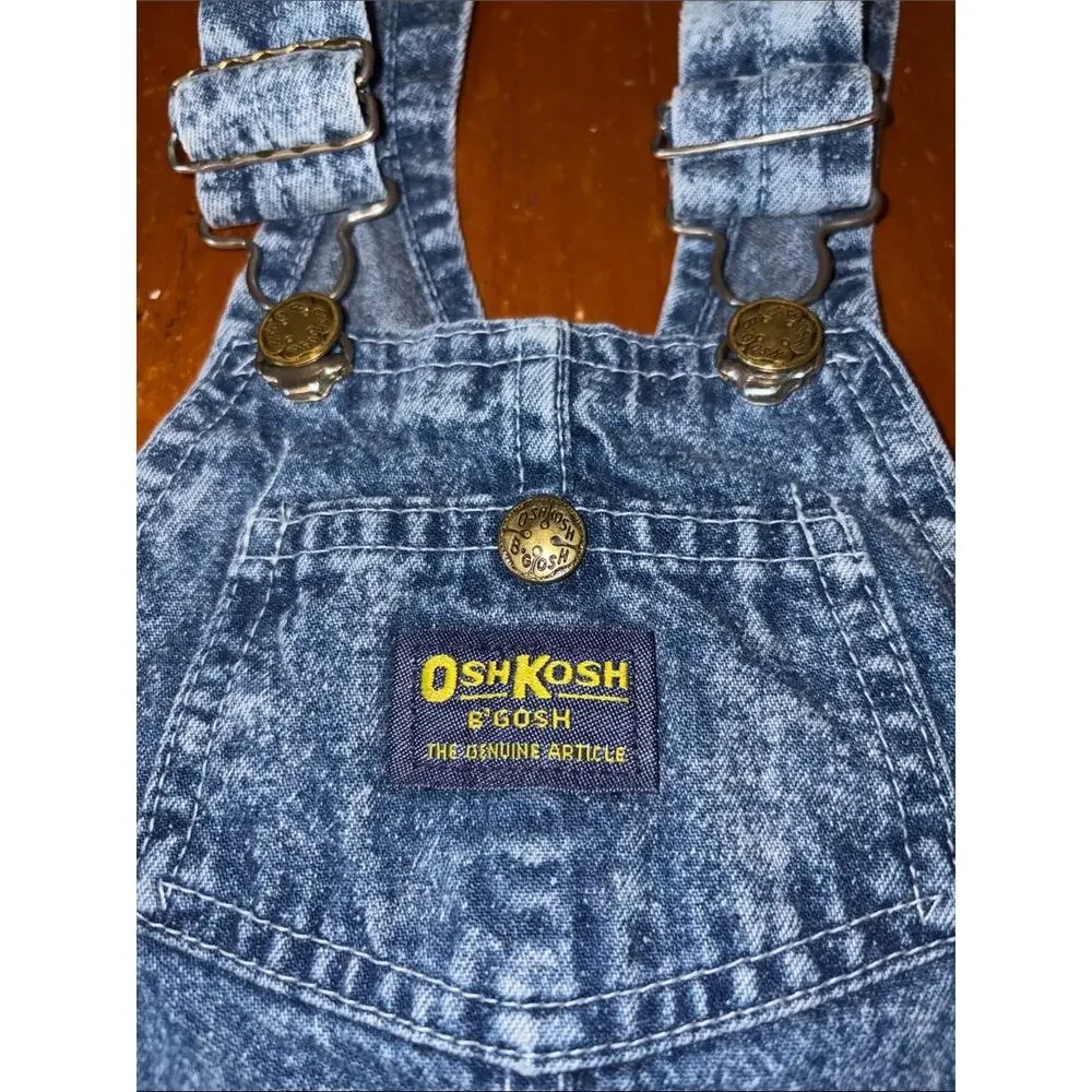 Vintage OshKosh B'Gosh Vestbak 90s Acid Wash Denim Overalls USA Made Size 4T